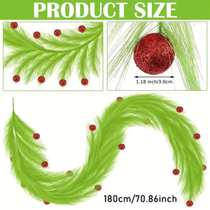 Sapin de Noël artificiel Yan Ju en roseau, 1,8 m, vert avec boules rouges pour la décoration intérieure - Product Image 5