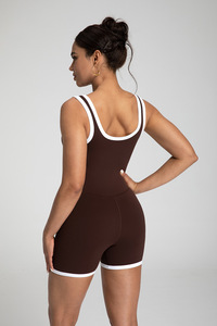 SUHE BS-1667 Athena Solid <b>Spaghetti</b> <b>Strap</b> Scoop Neck Seamless Shorts Bodysuit Women Nylon66 Padded <b>Bra</b> Quick Dry Sports - Product Image 6