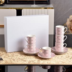 Service à café et thé en porcelaine fine 6 tasses + soucoupes, design écailles de poisson lignes épurées, style européen, écologique, cadeaux d'affaires - Product Image 5