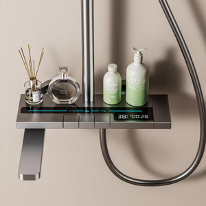 Luxury 12-Inch Large Rectangular <strong>Shower</strong> <strong>Head</strong> Set Gray Aluminium Jet Massage Spray Pattern Digital Display Metered Faucets Hotel - Product Image 3