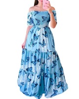 Grossiste Robes Longues d'Été Élégantes et Sexy pour Femmes, Robes Droites Épaules Découvertes à Motifs Floraux, Robes Décontractées pour Filles