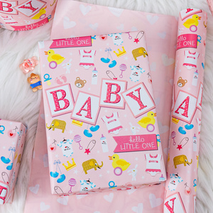 Baby Gift <b>Wrap</b> Paper <b>Pink</b> With Baby Clothes Duck Elephant Crown Pattern Double Sided Art Paper for Baby Shower Packaging - Product Image 2