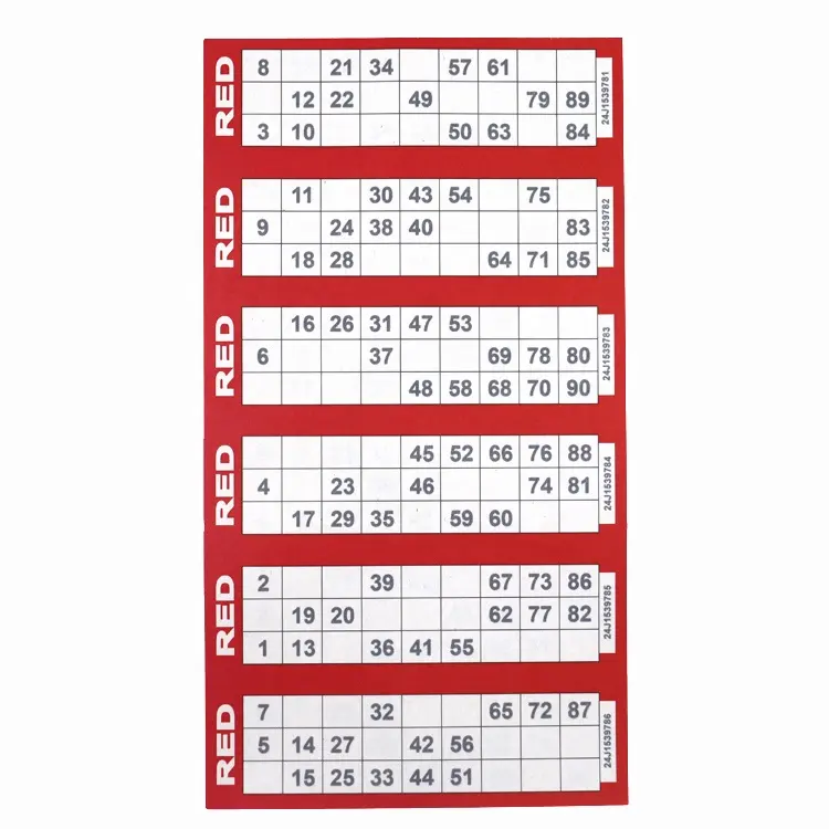 New Arrival Good Price Customized Paper game card bingo sheet number card