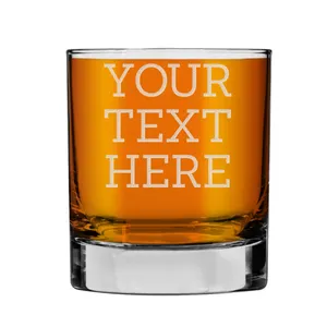 Wholesale Custom Logo Pattern Glass Engraved Rock Wine Glasses Old Fashion Tumblers Classic Whiskey Glass