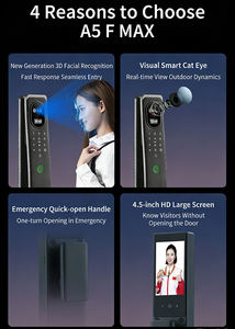 Serrure de porte en verre intelligente à reconnaissance faciale 3D et empreintes digitales, contrôlée par l'application Tuya, avec accès par <span class=keywords><strong>carte</strong></span>/clé - Product Image 3