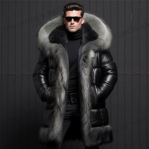 <span class=keywords><strong>Manteau</strong></span> d'hiver en cuir et duvet pour <span class=keywords><strong>homme</strong></span>, épais, mi-<span class=keywords><strong>long</strong></span>, à <span class=keywords><strong>capuche</strong></span>, avec faux col en <span class=keywords><strong>fourrure</strong></span> de renard, grandes tailles, vente en gros pour fabricants de vêtements - Product Image 2