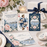 Livre d'or personnalisé en cartes à jouer, Mariage, Massachusetts Bay, Messages Pivoine, Portrait de couple aquarelle, Personnalisé, 5787mm, 300gsm