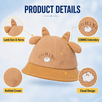 Chapeau Bob Bébé et Tout-Petit en Coton Gaufré Tricoté avec Broderie Oreilles d'Agneau, Casquette de Pêcheur, Accessoire de Coiffure pour Nourrisson