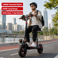 Skuter Listrik Dewasa 1200W 11 Inci Off-Road dengan Jok, Motor Brushless 48V18Ah, Jarak Tempuh Jauh, Suspensi Penuh, Rem Cakram Ganda, 150kg