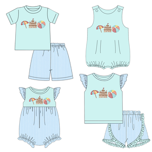 Smocked abbigliamento per bambini vestiti estivi per bambini vestiti per bambini vestiti per bambini con fratelli Set di Crab Beach ricamo per bambina abbigliamento con grembiule - Product Image 5