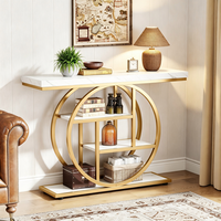 Table basse de luxe en métal doré, table basse à effet marbre avec rangement multi-niveaux pour salon