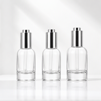 Flacons compte-gouttes en verre transparent de 15 ml, 30 ml, 50 ml avec bouchon métallique argenté, vides, pour sérum, huile essentielle, cosmétiques et soins de la peau