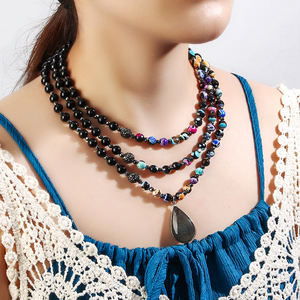 Retro al por mayor gótico de las mujeres de joyería personalizada de piedra Natural de hematita Irregular piedra lunar labradorita colgante collar corto - Product Image 2