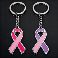 Porte-clés souvenir en métal pour femmes, symbole du cancer du sein rose et rouge, cadeau, ruban, breloque, porte-clés personnalisé, porte-clés de sensibilisation au cancer du sein