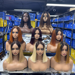 4/27 làm nổi bật 4x4 cơ thể sóng ren đóng cửa 100% tóc giả tóc con người 220% Ombre Brown Mix vàng sóng nước C phần ngắn Bob Tóc Giả Remy - Product Image 5