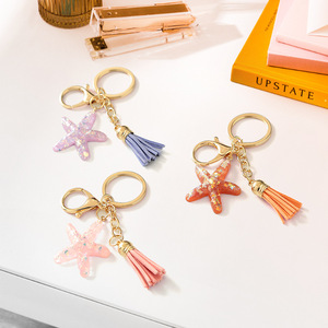 Porte-clés Étoile de mer en cristal avec pendentif pompon, impression UV couleur intégrale, pour sacs d'école et accessoires de clés pour femmes - Product Image 2