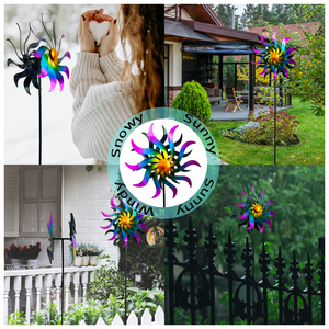Moderno giardino esterno decorazione in metallo solare cinetica filatore del vento con disegno floreale Patio spazio ornamenti mulino a vento palo