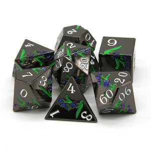 Bán Buôn Chất Lượng Cao Kẽm Hợp Kim Đa Diện Xúc Xắc Đặt 7-Mảnh Số Lượng Lớn Màu Đen Và Màu Xanh Lá Cây Hoa Rắn Xúc Xắc Cho RPG - Product Image 1