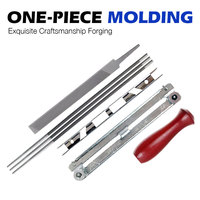 Kit de bricolage d'affûtage de tronçonneuse en acier professionnel 7 pièces manche en bois dur diamant barre de guidage de fichier rond/plat outils d'affûtage de fichier
