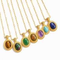 Collier pour femme WANQI Fashion Jewelry, plaqué or 18 carats, acier inoxydable, pendentif ovale, turquoise, lapis-lazuli, agate, pierre naturelle
