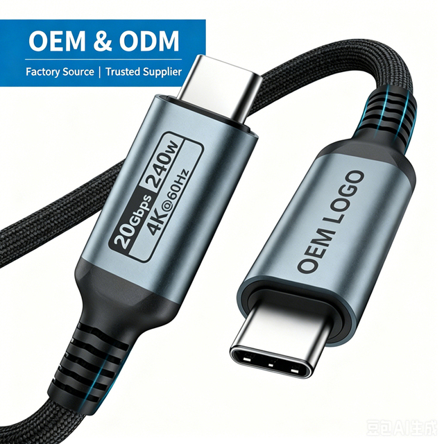 Type-C Data Cable 3.2 Gen2 20Gbps USB C to USB C Cable Factory Custom Braided 1m 2m 3m PD 3.1 100W 240W Fast Charging USBC Cable
