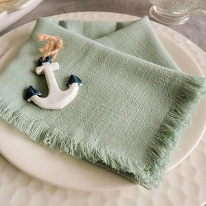 Serviettes en coton et <span class=keywords><strong>lin</strong></span> bleu avec frange, crème lavande, 18 x 18 pouces, pour dîner, mariage et fêtes, vert pomme - Product Image 6