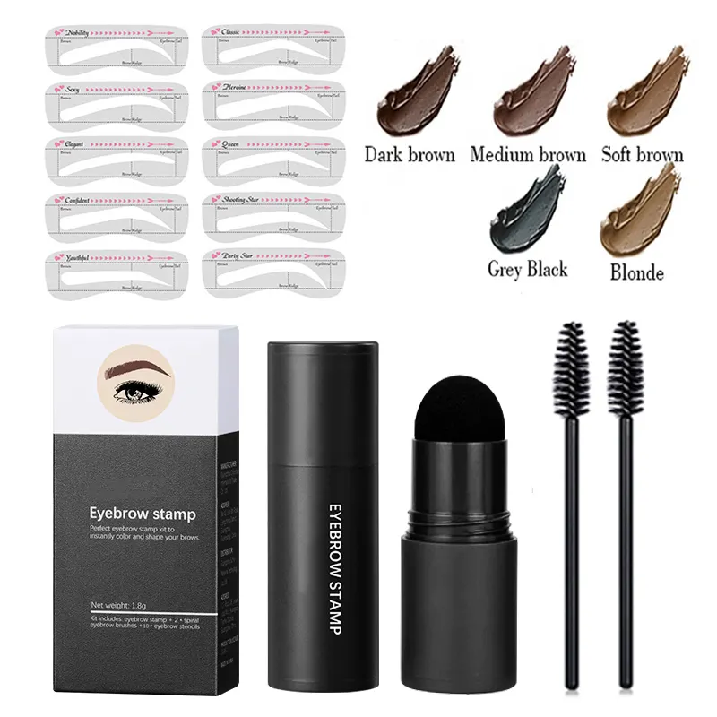 SHICELLE OEM Vegan Makeup Pomade Stay All Day Long Wear Black Tint Shaping One Step Eye Brow Stamp Stencil Kit Eyebrow Stamp