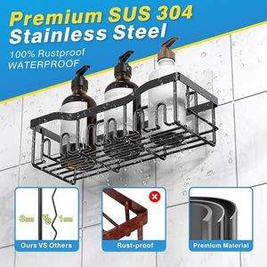 Adhesive Shower Caddy 5 Pack Rustproof Stainless Steel <b>Bath</b> Organizers With Large Capacity, No Drilling Shelves - Product Image 5