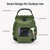 Douche solaire rechargeable 20L, sac de douche portable pour camping, en PVC Ripstop, étanche, avec affichage de la température, pommeau de pulvérisation, pliable pour la randonnée