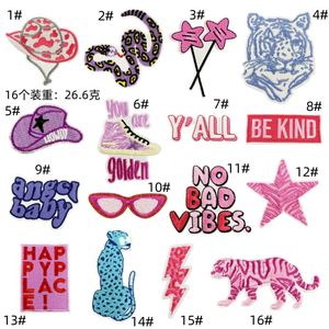 New Iron on Embroidery pink Hat Snake tiger Be Kind Sunglass Patch for Kid's Clothes Hat Bag - Product Image 2