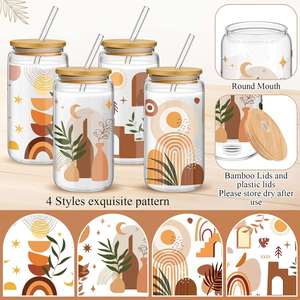 12 oz 16 oz Borosilicate Glass Can <b>Cup</b> Pint Tumbler with Bamboo <b>Straw</b> <b>Lid</b> Modern Style Dishwasher & Microwave Safe for Adults - Product Image 3