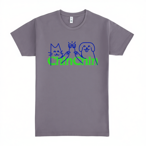 Camiseta Chinchin con gráfico de gato y perro gris, ropa informal unisex - Product Image 2