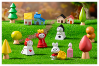 Kartun 3D peri taman pohon merah rumah Ratu kelinci putih miniatur liar hutan patung mainan hewan terarium patung untuk anak-anak