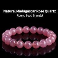 Bracelet en perles rondes de tungstène naturel de Madagascar en gros - Perles de quartz rose crémeux pour femme, classique, à porter au quotidien