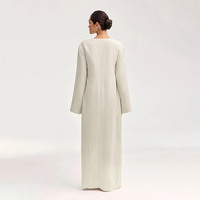 Robe Abaya Musulmane Femme 100% Lin Naturel Personnalisée, Couleur Unie Modeste Longueur Complète, Abaya Dubai Islamique en Lin à Boutons