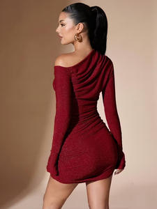 Ladies Daily Party Tight Fitting <b>Sexy</b> Solid Polyester/Cotton Long Sleeve Mini <b>Dress</b> High End Fashion New Red Temperament <b>Short</b> - Product Image 3