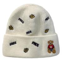 Bonnet Tricoté Automne-Hiver pour Femmes et Hommes, Béret Coupe-vent Tendance avec Motif Ours et Lettres Brodées Polyvalentes