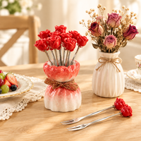 Keramische rozenboeket fruitvorkjes roestvrijstalen desserthouder set diverse kleuren 7,7cm 6,8cm 9,3cm voor bruiloft feest cadeau
