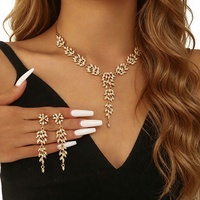Ensemble collier et boucles d'oreilles tendance en forme d'épi de blé, orné de diamants, motif feuille et fleur en alliage, style européen et américain, best-seller transfrontalier