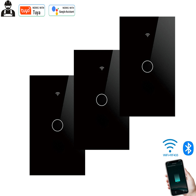 Tuya - Enabled US Smart Glass Touch Wall Switch, WiFi - Connected, 10A Capacity, RF433 & Alexa Support for Homes