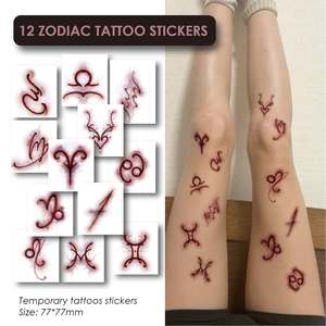 12 Styles de Tatouages Temporaires Zodiaque Imperméables – Autocollants Minimalistes pour le Corps – <span class=keywords><strong>Constellations</strong></span> pour Bras, Poignets et Clavicules - Product Image 1