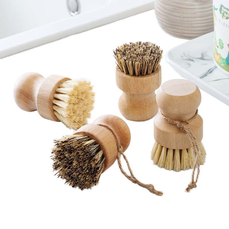 Beech Washingsisal Brush Dish Palm Fiber Brush Head Household Kitchen Bowl Pot Cleaning Brush Round Natural Opp Bag Hand 10 Pcs