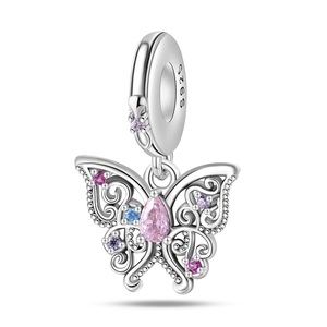Nuevo Dije de Plata de Ley S925 con Circonita de Colores, Llavero de Mariposa, <span class=keywords><strong>Palma</strong></span>, Ángel, Colgante para Pulsera DIY, Joyería al por Mayor para Mujer - Product Image 3