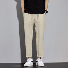 <span class=keywords><strong>Pantaloni</strong></span> larghi da uomo in <span class=keywords><strong>lino</strong></span> estivo e autunnale, <span class=keywords><strong>pantaloni</strong></span> dritti da nove pollici di grandi dimensioni, <span class=keywords><strong>pantaloni</strong></span> Casual Trendy e dimagranti - Product Image 4
