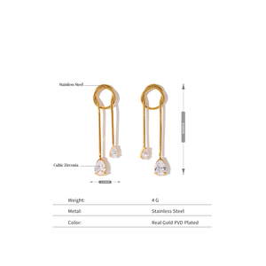 Mchic 2286 Fashion Jewelry Cubic Zirconia <strong>Chain</strong> Drop Dangle Earrings <strong>Stainless</strong> <strong>Steel</strong> 45MM Twisted Earrings for Women - Product Image 3