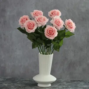 Rosa artificial de látex, tallo único de estilo europeo, color polvo, venta al por mayor, blanco, rojo y rosa