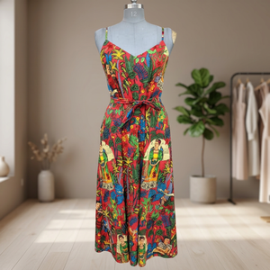 Robe élégante à fleurs bohème à col en V, longueur genou, 100% coton, écologique, légère, pour femmes, idéale pour les vacances à la plage en été - Product Image 4