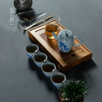 Plateau à thé portable en bambou, nouveau style chinois, design long et carré, multifonctionnel, fait main, pour bureau, hôtel et voyage