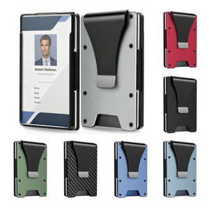 Front Pocket Metal Wallet RFID Blocking with ID Badge Window Custom Logo Aluminum Carbon Fiber Minimalist Money Clip <b>Card</b> <b>Holder</b> - Product Image 1