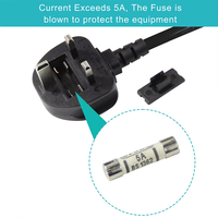 Kabel Ekstensi C13 Sudut Kiri 90 Derajat UK 3pin, Kabel Daya IEC IP11 untuk Komputer/TV, Hitam 250V 15A 6Ft